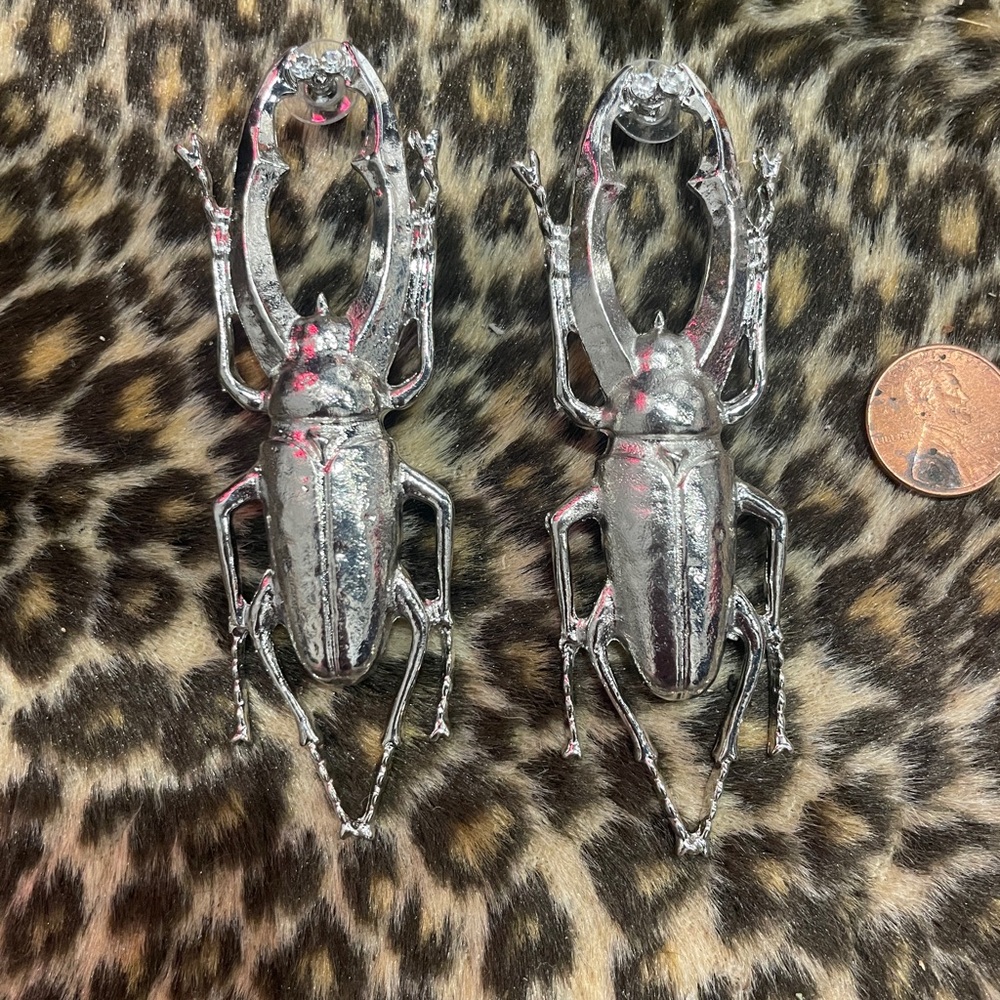 Large Silver Beetle Earrings